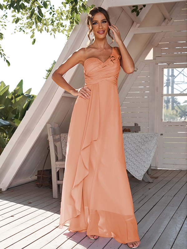 A-Line/Princess Chiffon Ruched One-Shoulder Sleeveless Floor-Length Bridesmaid Dresses 2161