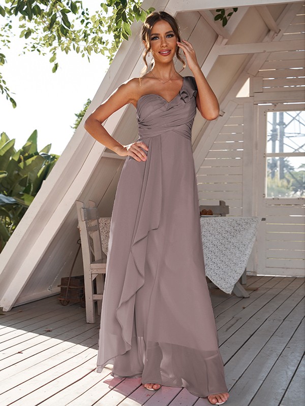 A-Line/Princess Chiffon Ruched One-Shoulder Sleeveless Floor-Length Bridesmaid Dresses 2161