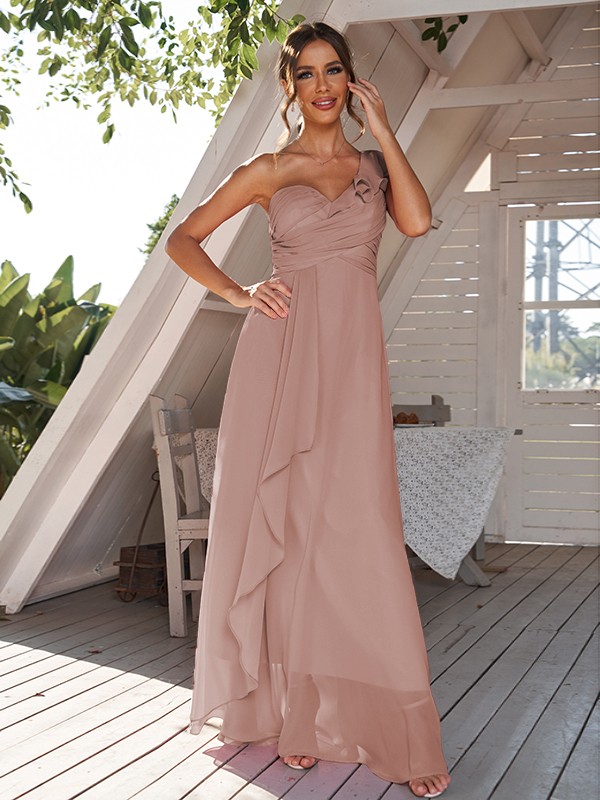 A-Line/Princess Chiffon Ruched One-Shoulder Sleeveless Floor-Length Bridesmaid Dresses 2161