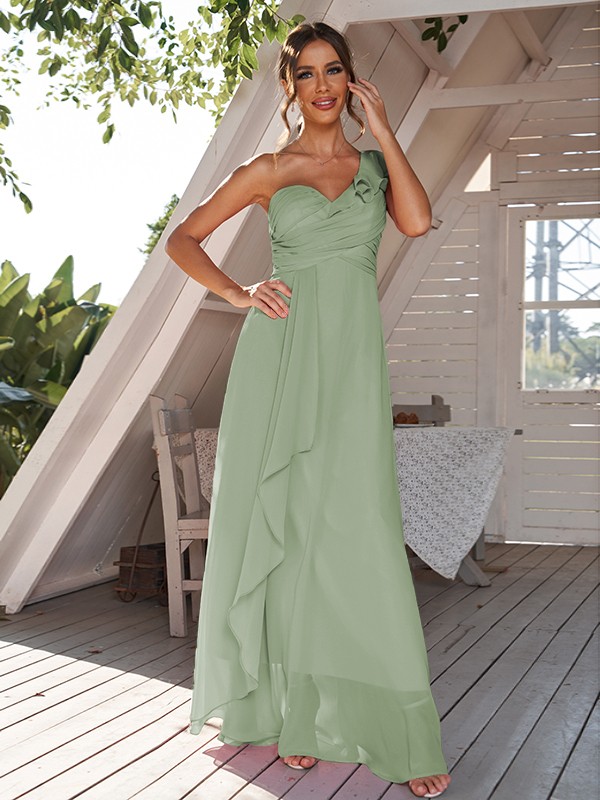 A-Line/Princess Chiffon Ruched One-Shoulder Sleeveless Floor-Length Bridesmaid Dresses 2161