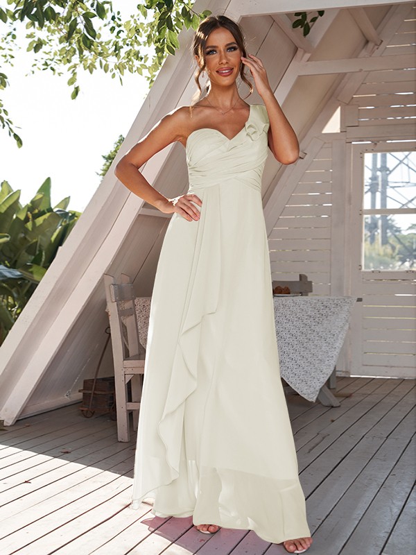 A-Line/Princess Chiffon Ruched One-Shoulder Sleeveless Floor-Length Bridesmaid Dresses 2161