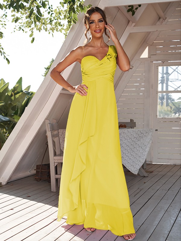 A-Line/Princess Chiffon Ruched One-Shoulder Sleeveless Floor-Length Bridesmaid Dresses 2161