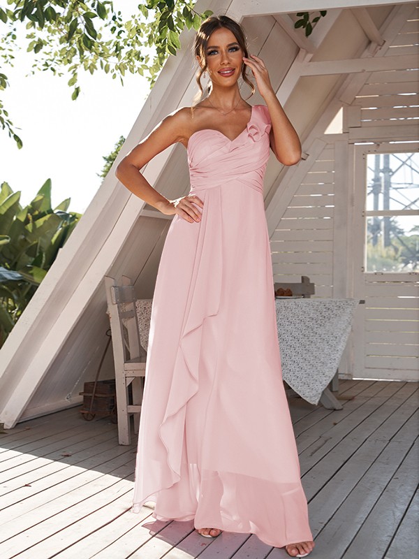 A-Line/Princess Chiffon Ruched One-Shoulder Sleeveless Floor-Length Bridesmaid Dresses 2161