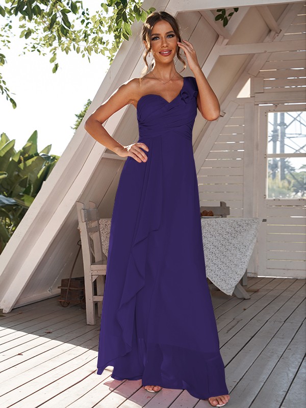 A-Line/Princess Chiffon Ruched One-Shoulder Sleeveless Floor-Length Bridesmaid Dresses 2161