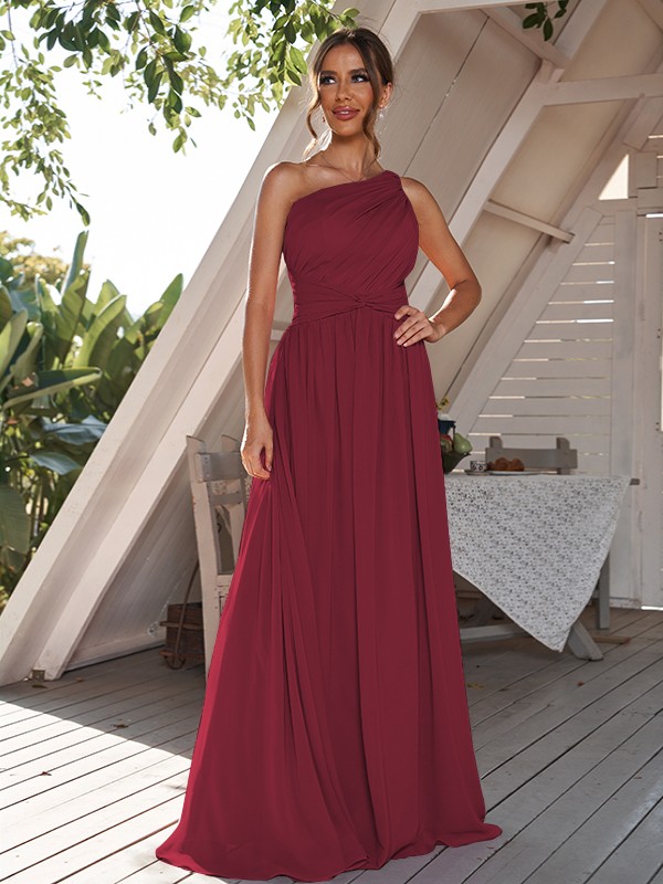 A-Line/Princess Chiffon Ruched One-Shoulder Sleeveless Sweep/Brush Train Bridesmaid Dresses 2164