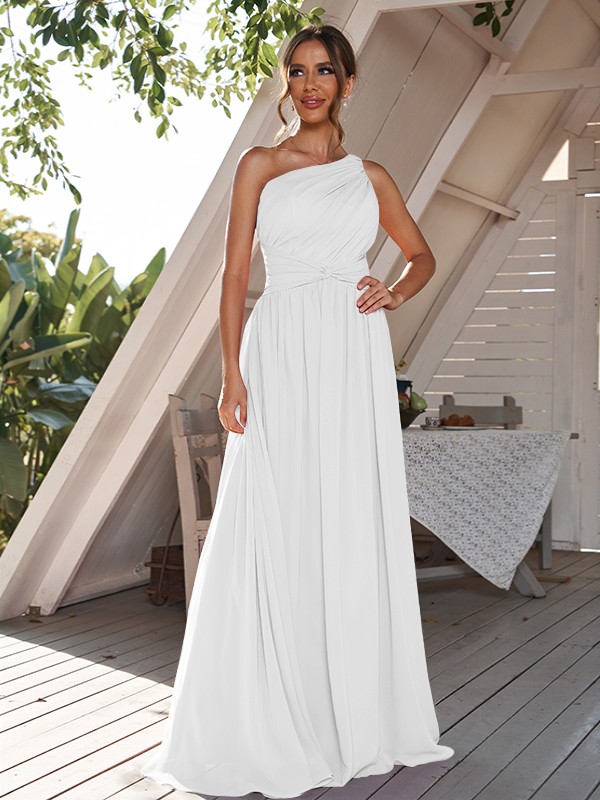 A-Line/Princess Chiffon Ruched One-Shoulder Sleeveless Sweep/Brush Train Bridesmaid Dresses 2164