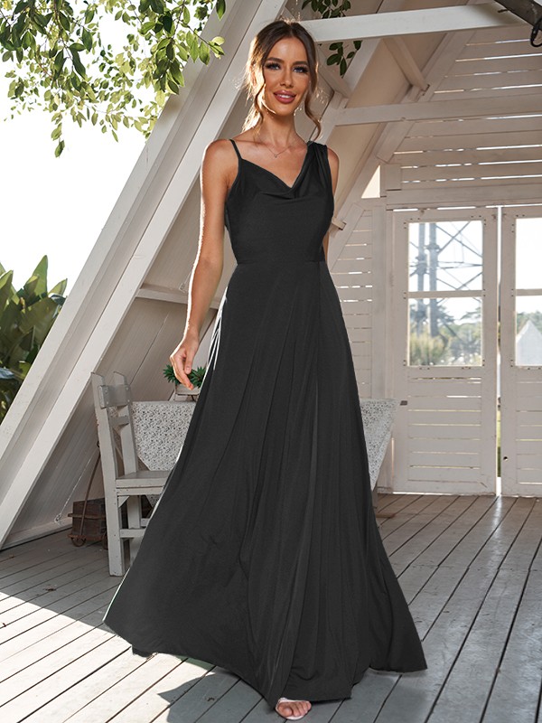 A-Line/Princess Jersey Ruched Straps Sleeveless Floor-Length Bridesmaid Dresses 2322