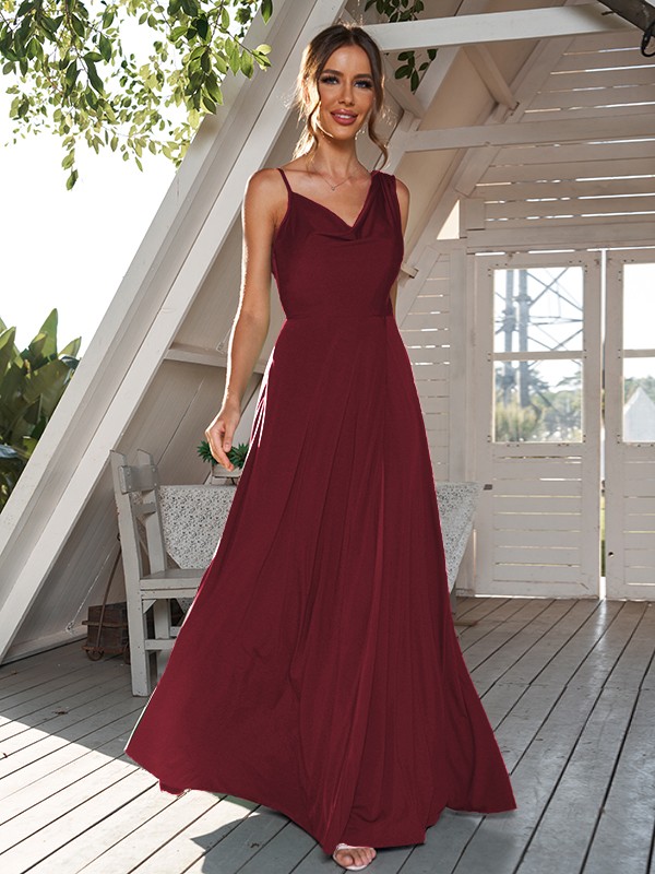 A-Line/Princess Jersey Ruched Straps Sleeveless Floor-Length Bridesmaid Dresses 2322