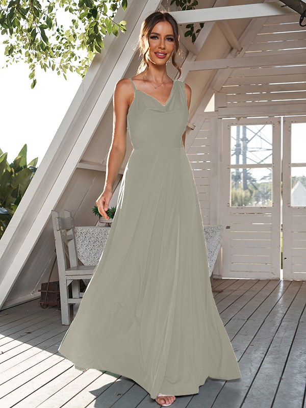 A-Line/Princess Jersey Ruched Straps Sleeveless Floor-Length Bridesmaid Dresses 2322