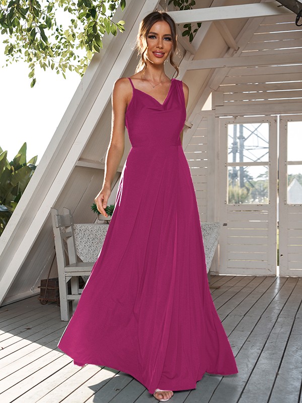 A-Line/Princess Jersey Ruched Straps Sleeveless Floor-Length Bridesmaid Dresses 2322