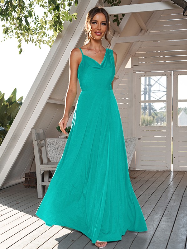 A-Line/Princess Jersey Ruched Straps Sleeveless Floor-Length Bridesmaid Dresses 2322