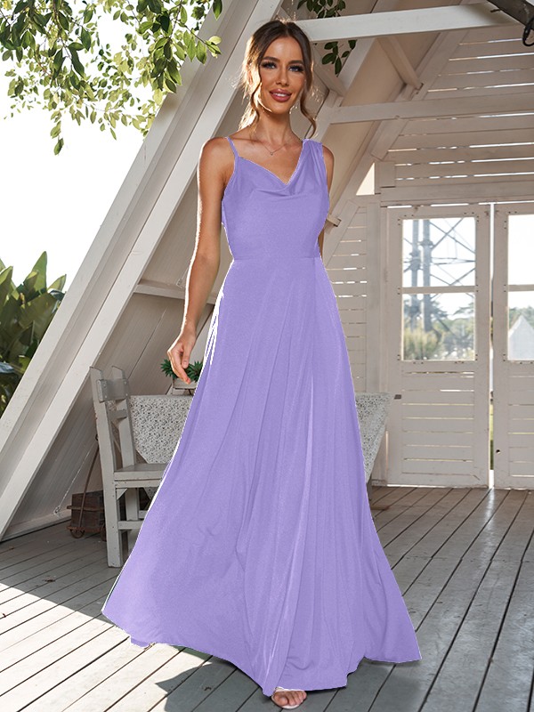 A-Line/Princess Jersey Ruched Straps Sleeveless Floor-Length Bridesmaid Dresses 2322