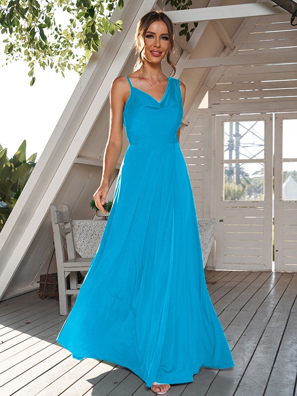 A-Line/Princess Jersey Ruched Straps Sleeveless Floor-Length Bridesmaid Dresses 2322