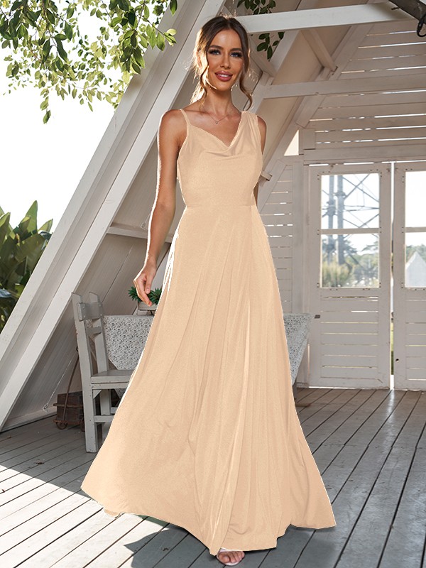 A-Line/Princess Jersey Ruched Straps Sleeveless Floor-Length Bridesmaid Dresses 2322