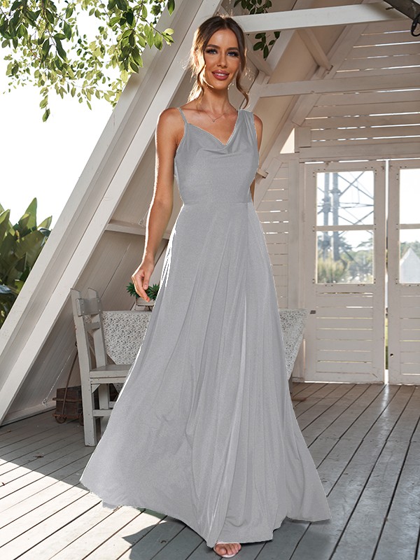 A-Line/Princess Jersey Ruched Straps Sleeveless Floor-Length Bridesmaid Dresses 2322