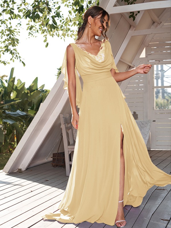 A-Line/Princess Chiffon Ruched V-neck Sleeveless Sweep/Brush Train Bridesmaid Dresses 2190