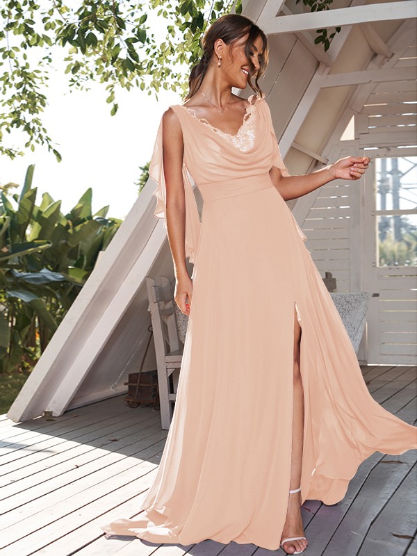 A-Line/Princess Chiffon Ruched V-neck Sleeveless Sweep/Brush Train Bridesmaid Dresses 2190