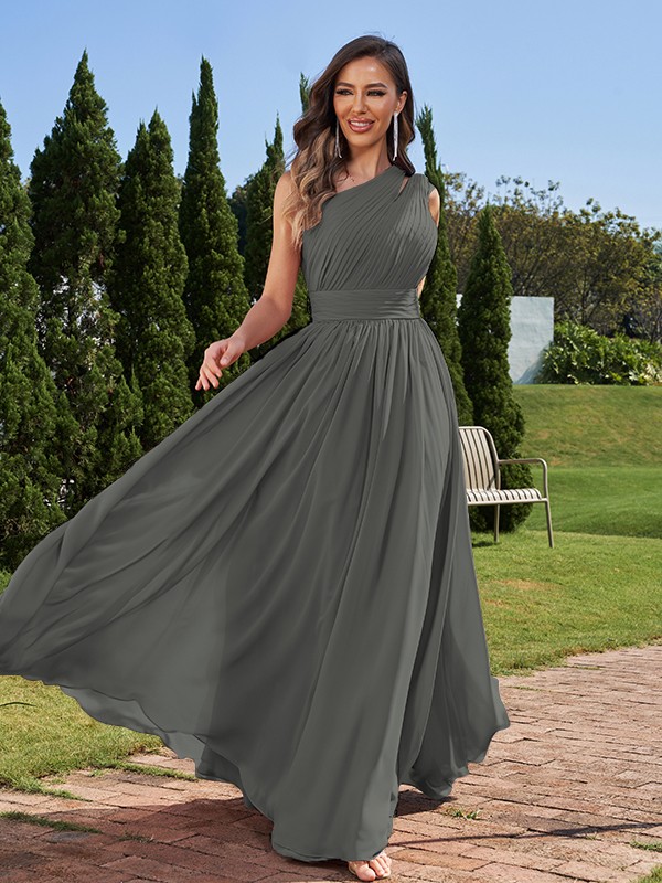 A-Line/Princess Chiffon Ruched One-Shoulder Sleeveless Floor-Length Bridesmaid Dresses 2162