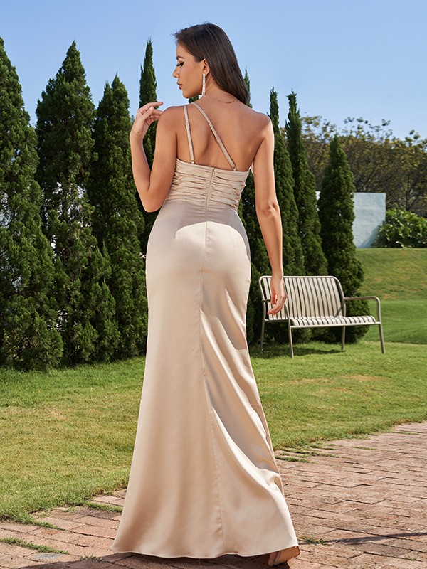 Sheath/Column Charmeuse Ruched One-Shoulder Sleeveless Floor-Length Bridesmaid Dresses 2885