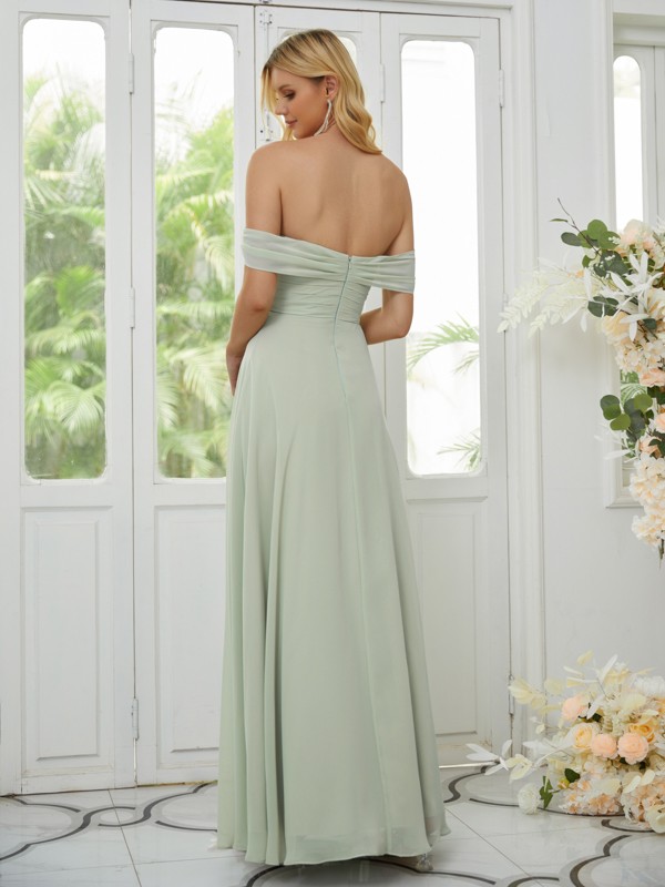 A-Line/Princess Chiffon Ruched Off-the-Shoulder Sleeveless Floor-Length Bridesmaid Dresses 2158