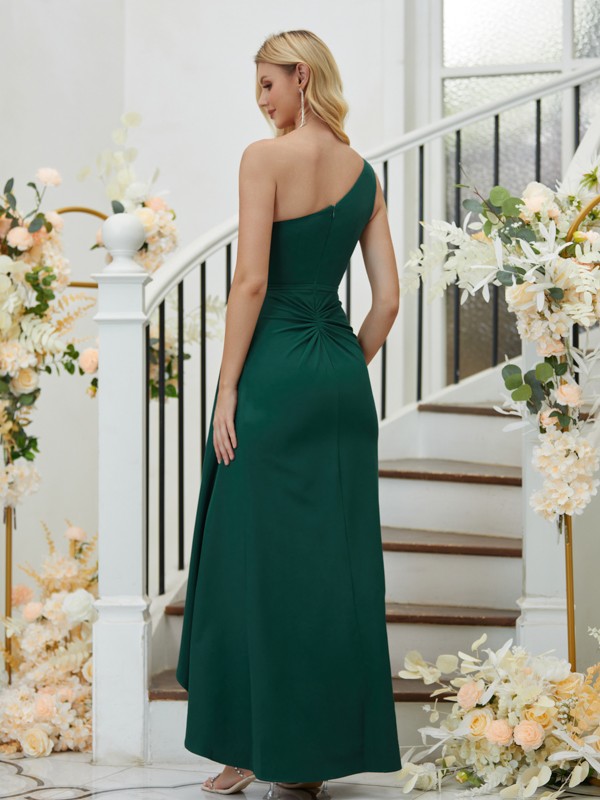 Sheath/Column Stretch Crepe Ruched One-Shoulder Sleeveless Floor-Length Bridesmaid Dresses 3165