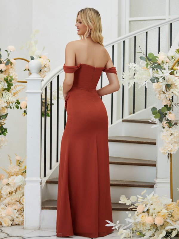 Sheath/Column Chiffon Ruched Off-the-Shoulder Sleeveless Floor-Length Bridesmaid Dresses 2898