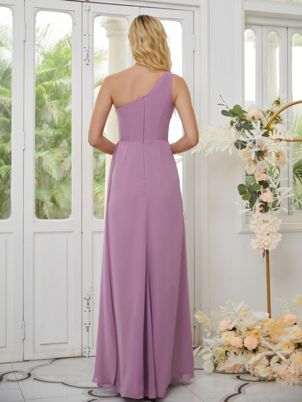 Sheath/Column Chiffon Ruched One-Shoulder Sleeveless Floor-Length Bridesmaid Dresses 2900