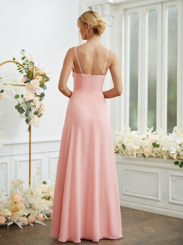 A-Line/Princess Chiffon Ruched V-neck Sleeveless Floor-Length Bridesmaid Dresses 2182