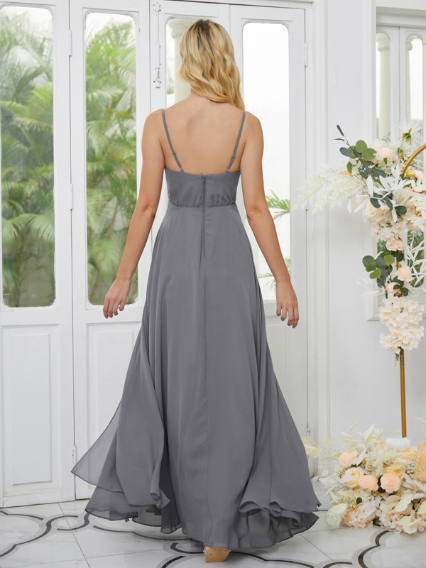 A-Line/Princess Chiffon Ruched V-neck Sleeveless Floor-Length Bridesmaid Dresses 2183