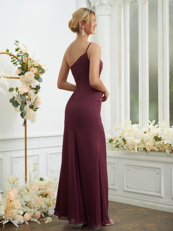 Sheath/Column Chiffon Ruched One-Shoulder Sleeveless Floor-Length Bridesmaid Dresses 2901