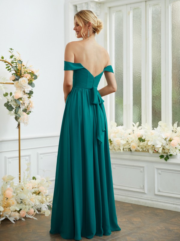 A-Line/Princess Chiffon Ruffles Off-the-Shoulder Sleeveless Floor-Length Bridesmaid Dresses 2202