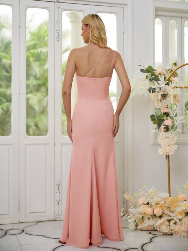 Sheath/Column Chiffon Ruched One-Shoulder Sleeveless Floor-Length Bridesmaid Dresses 2902