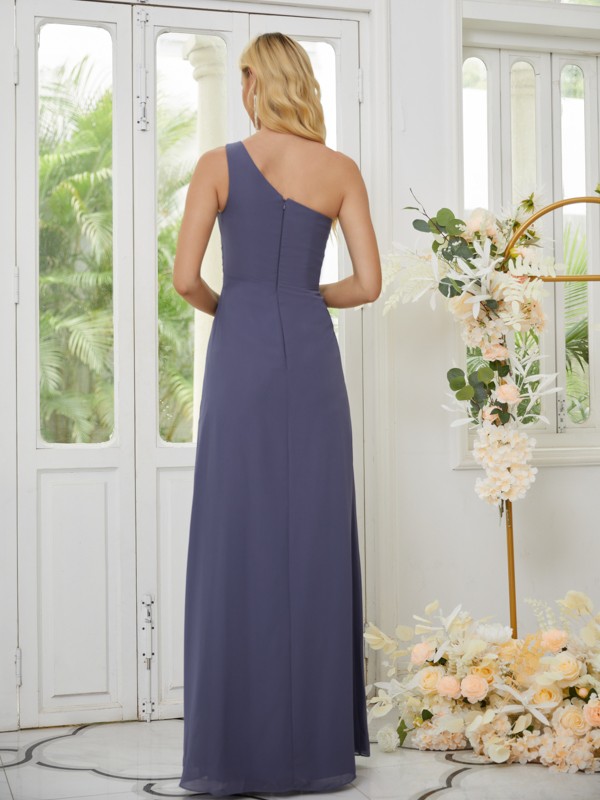 Sheath/Column Chiffon Ruched One-Shoulder Sleeveless Floor-Length Bridesmaid Dresses 2903