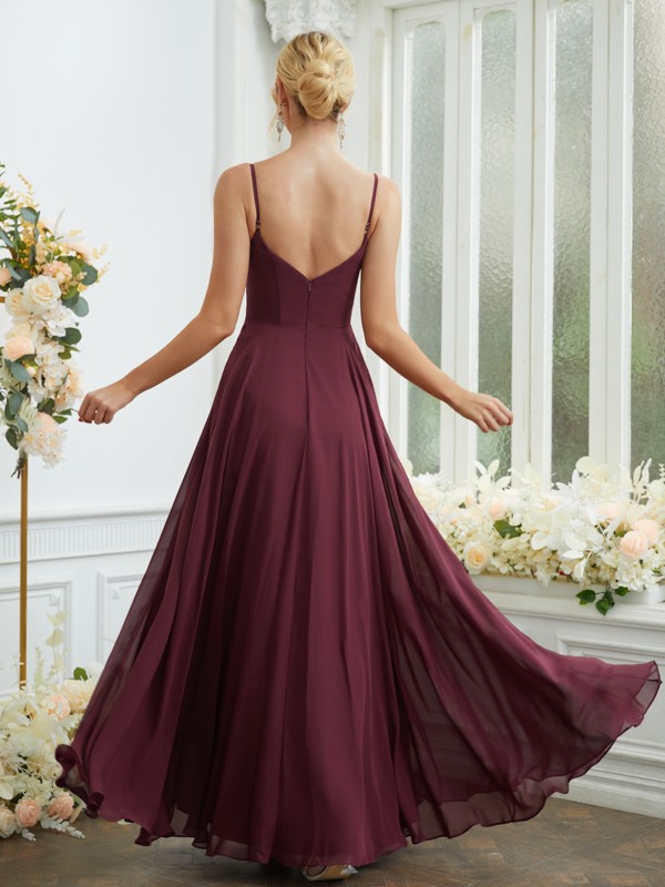 A-Line/Princess Chiffon Ruched V-neck Sleeveless Floor-Length Bridesmaid Dresses 2185