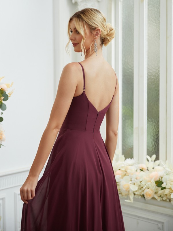 A-Line/Princess Chiffon Ruched V-neck Sleeveless Floor-Length Bridesmaid Dresses 2185