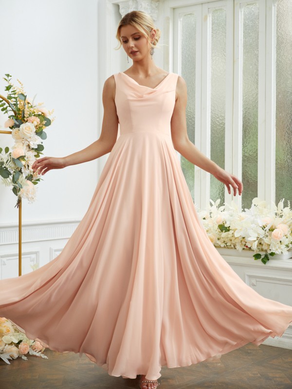 A-Line/Princess Chiffon Ruffles Scoop Sleeveless Floor-Length Bridesmaid Dresses 2211