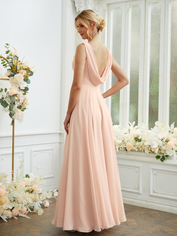 A-Line/Princess Chiffon Ruffles Scoop Sleeveless Floor-Length Bridesmaid Dresses 2211