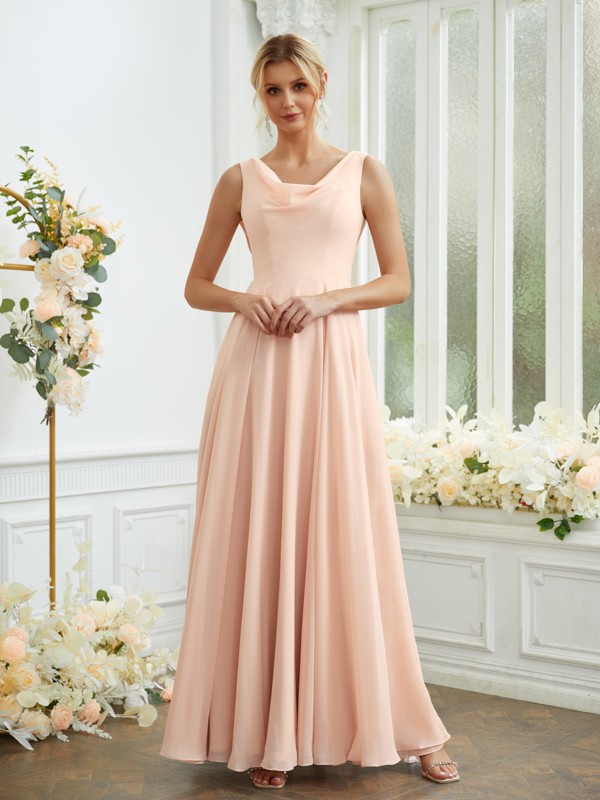 A-Line/Princess Chiffon Ruffles Scoop Sleeveless Floor-Length Bridesmaid Dresses 2211