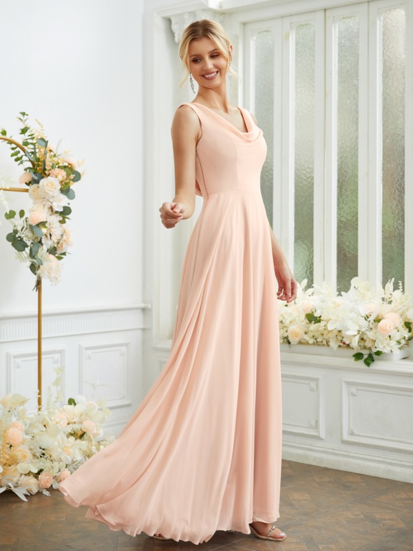 A-Line/Princess Chiffon Ruffles Scoop Sleeveless Floor-Length Bridesmaid Dresses 2211