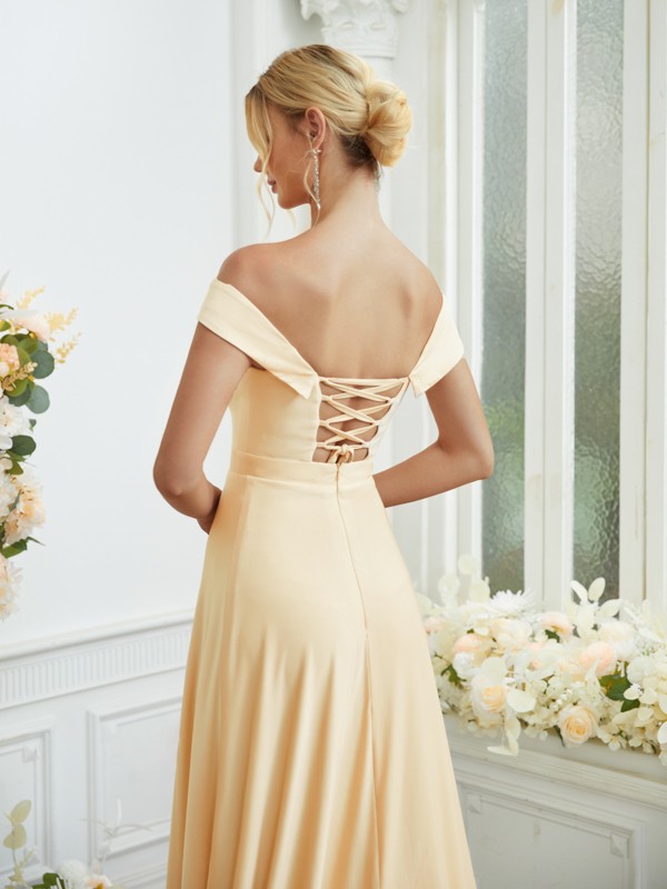 A-Line/Princess Jersey Ruched Off-the-Shoulder Sleeveless Court Train Bridesmaid Dresses 2320