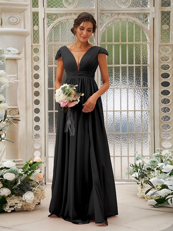 A-Line/Princess Chiffon Ruffles V-neck Sleeveless Sweep/Brush Train Bridesmaid Dresses 2245