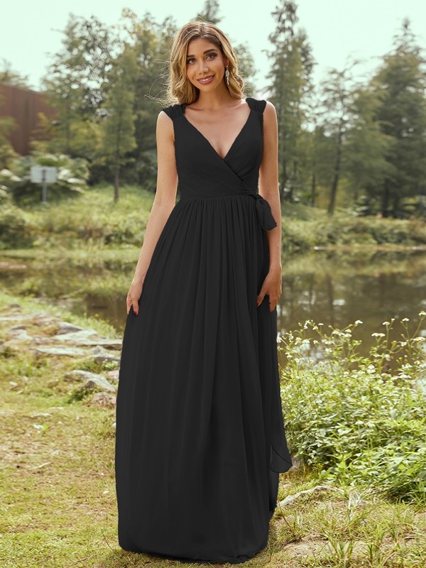 A-Line/Princess Chiffon Ruffles V-neck Sleeveless Floor-Length Bridesmaid Dresses 2235