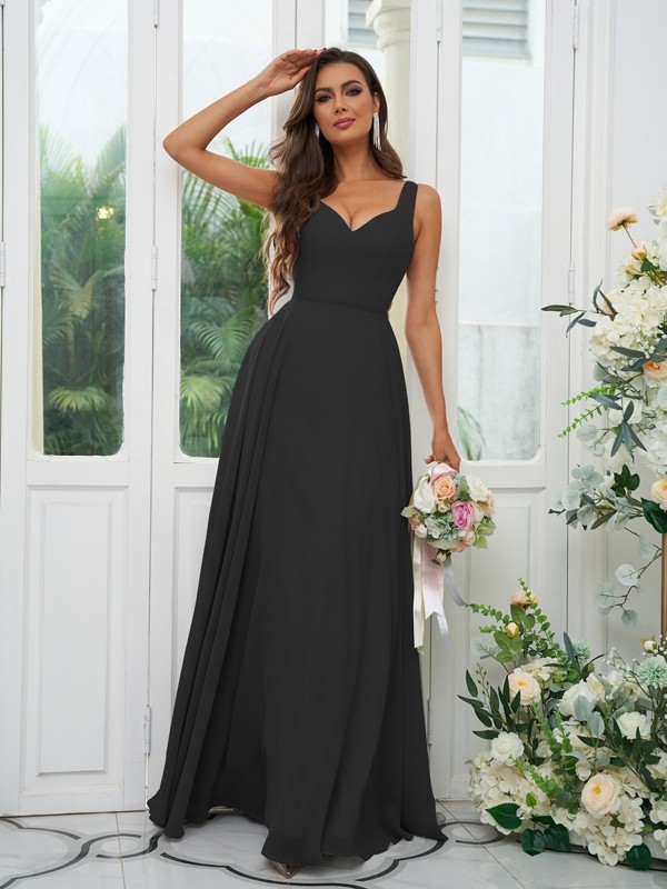 A-Line/Princess Chiffon Ruffles V-neck Sleeveless Floor-Length Bridesmaid Dresses 2237