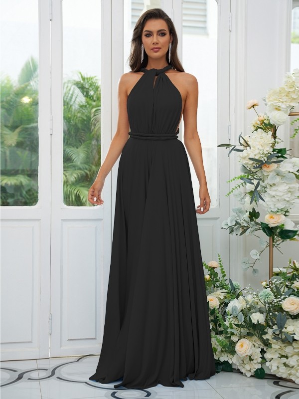 A-Line/Princess Jersey Ruffles Halter Sleeveless Floor-Length Convertible Bridesmaid Dresses 2324