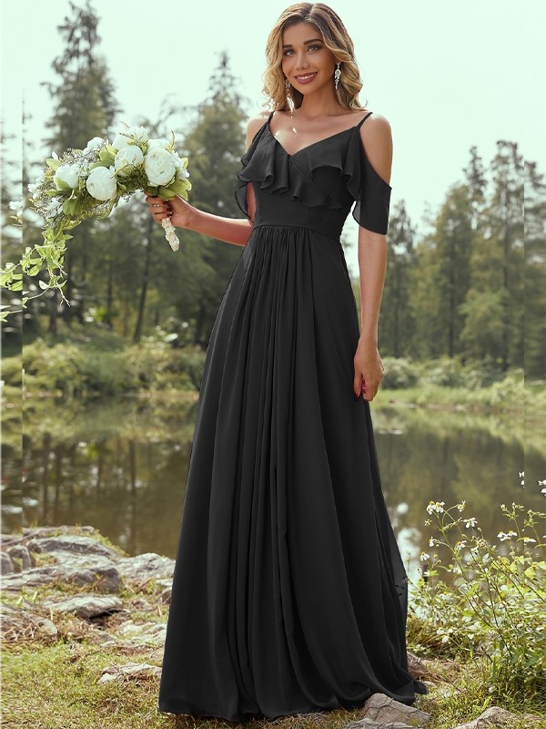 A-Line/Princess Chiffon Ruffles V-neck Sleeveless Floor-Length Bridesmaid Dresses 2233