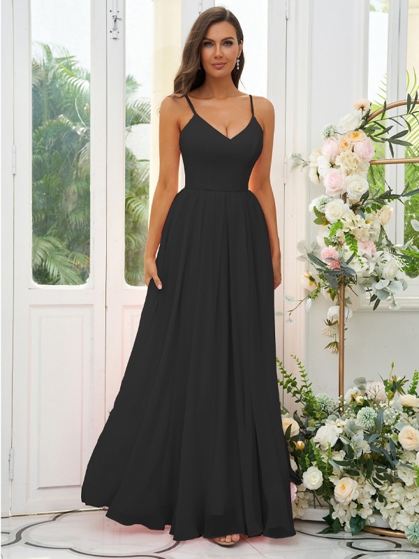 A-Line/Princess Chiffon Ruffles V-neck Sleeveless Floor-Length Bridesmaid Dresses 2241