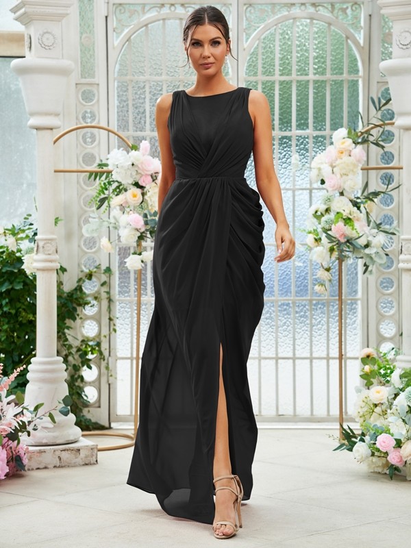 Sheath/Column Chiffon Ruched Scoop Sleeveless Floor-Length Bridesmaid Dresses 2904