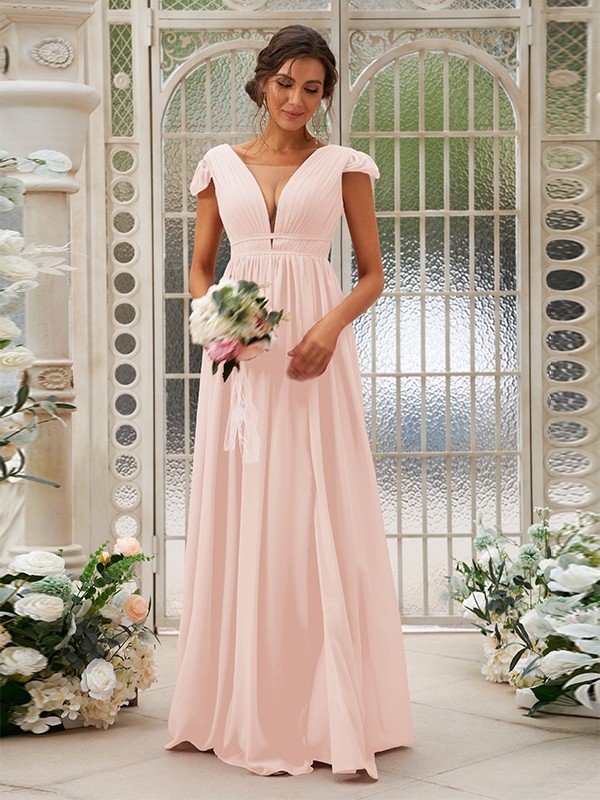 A-Line/Princess Chiffon Ruffles V-neck Sleeveless Sweep/Brush Train Bridesmaid Dresses 2245