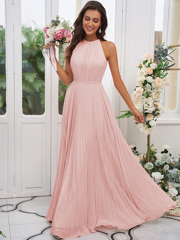 A-Line/Princess Chiffon Ruffles Halter Sleeveless Floor-Length Bridesmaid Dresses 2194