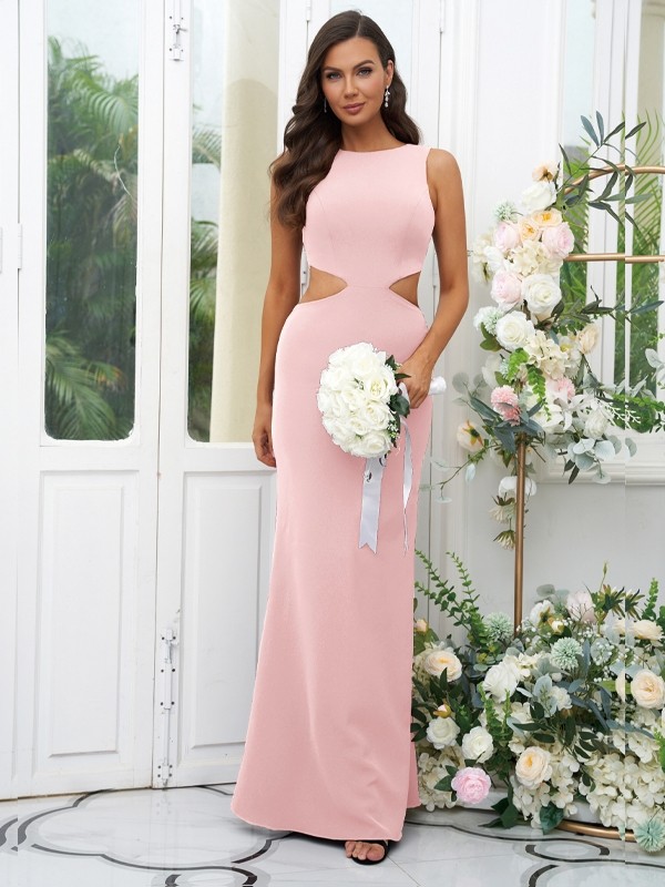 Sheath/Column Stretch Crepe Scoop Sleeveless Floor-Length Bridesmaid Dresses 3197